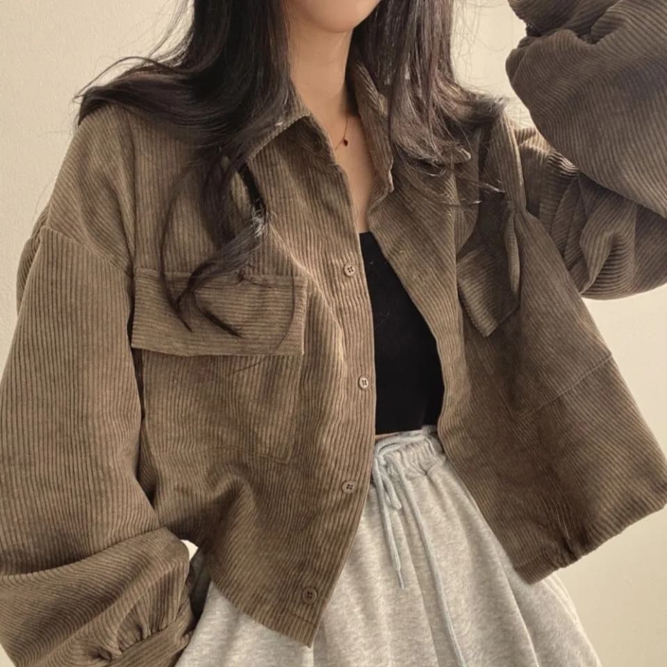 쇼트 스타일 재킷 새로운 레트로 오픈 가디건 미니멀리즘 한국 스타일 다용도 코듀로이 가을 겨울 셔츠 센스 작은 대중 Chic 맨위 상세 이미지 5