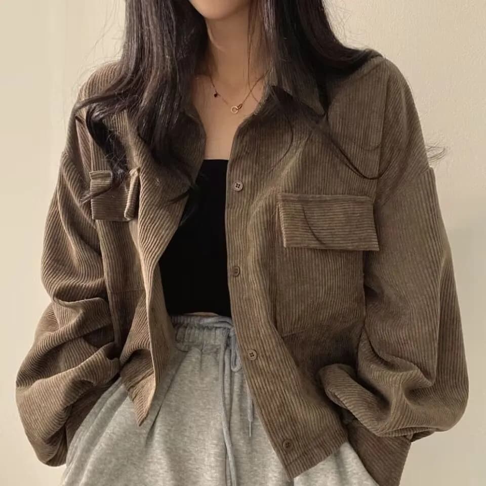 쇼트 스타일 재킷 새로운 레트로 오픈 가디건 미니멀리즘 한국 스타일 다용도 코듀로이 가을 겨울 셔츠 센스 작은 대중 Chic 맨위 상세 이미지 8