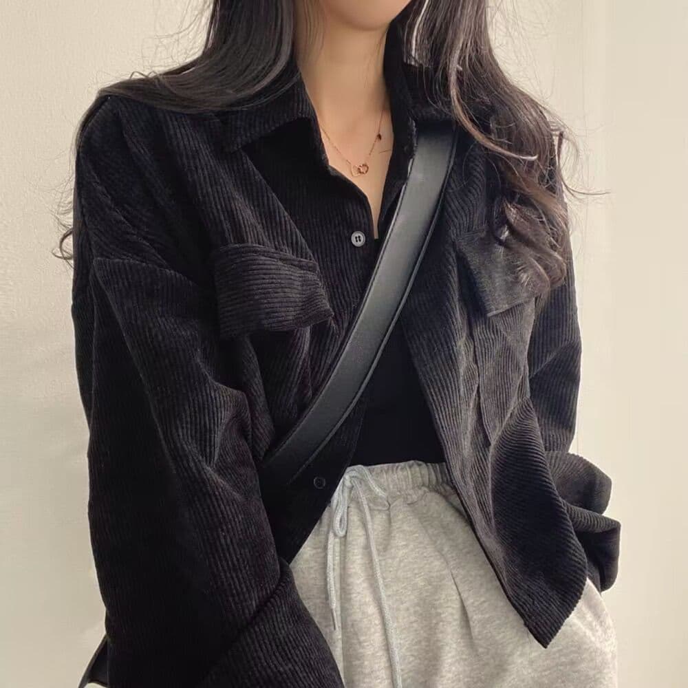 쇼트 스타일 재킷 새로운 레트로 오픈 가디건 미니멀리즘 한국 스타일 다용도 코듀로이 가을 겨울 셔츠 센스 작은 대중 Chic 맨위 상세 이미지 13