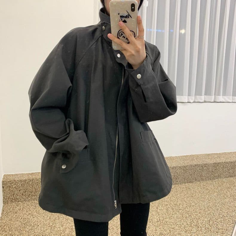 한국 chic 가을 작은 대중 레트로 스탠드 칼라 바람막이 여성 코트 루즈핏 슬림해 보이는 디자인 센스 야외 캐주얼 맨위 상세 이미지 6