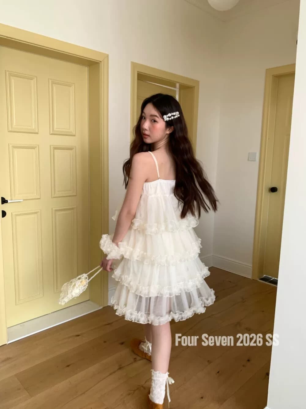 four seven2026ss 한 부서 둘 착용 레이스 패치워크 4층 망사 한 마디 케이크 드레스 반신 스커트 슬립 드레스 상세 이미지 8