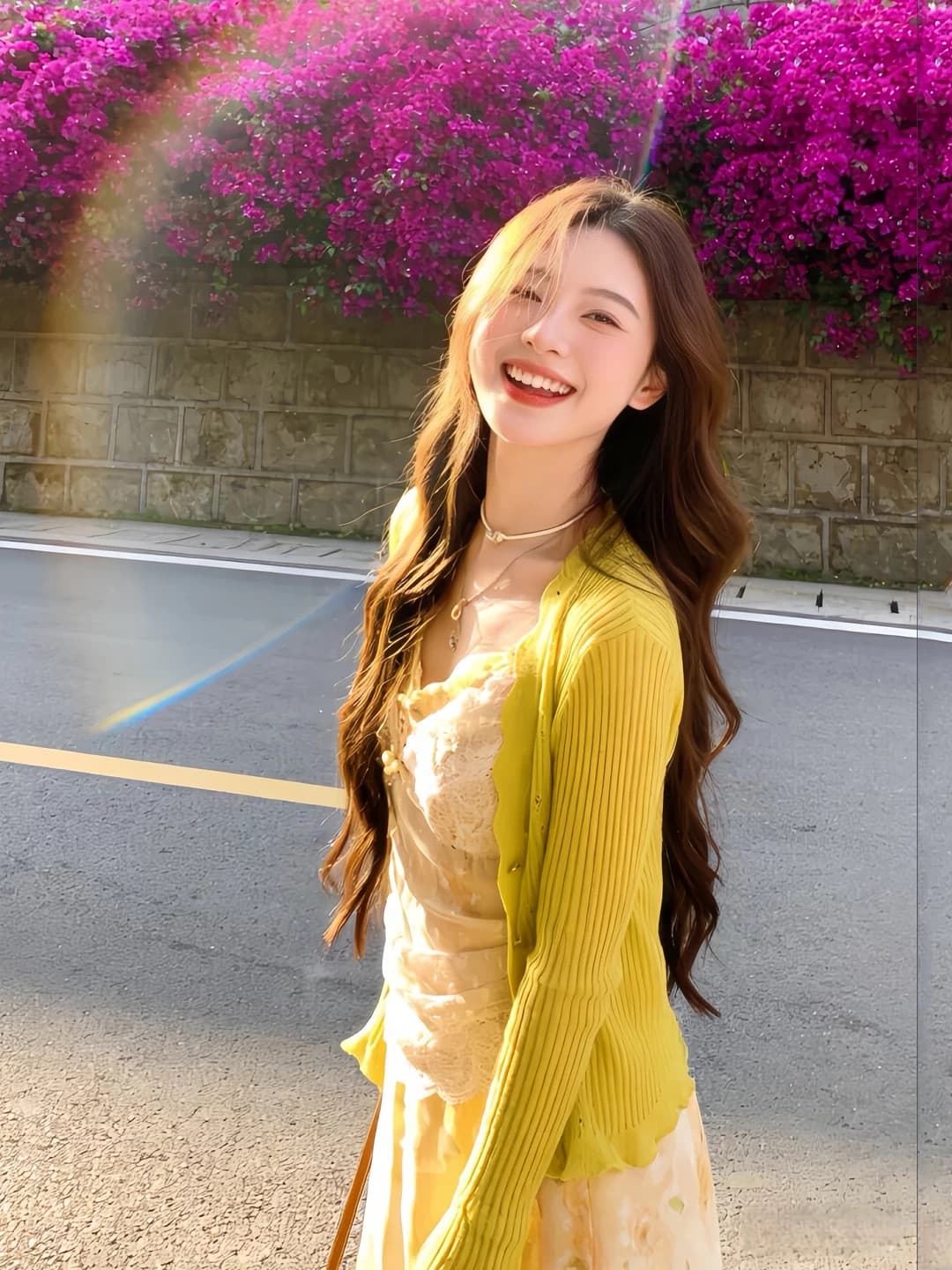 2026 새로운 황색 레이스 슬립 꽃무늬 드레스 봄 여름 여행 밝은 착용 가져 가라. 오픈 가디건 롱 스커트 세트 상세 이미지 7
