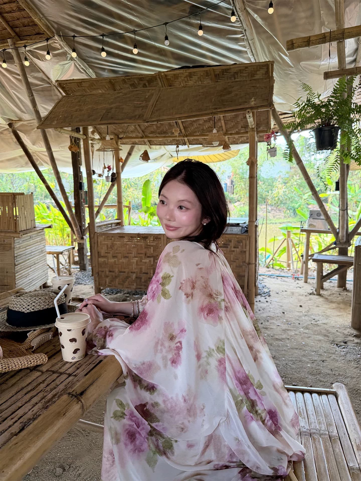 para jie 시 지에 매매 프랑스식 여름 품격 낭만주의 꽃무늬 휴가 바람 V넥 긴팔 여성 드레스 상세 이미지 2