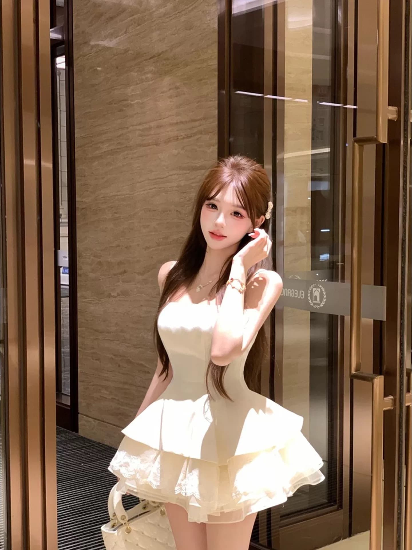 루이 茜 웨이 Sher S 선명한 천 골드 여름 천 금빛 바람 이슬 생각하기 같은 단락 디자인 드레스 r66666h 상세 이미지 3