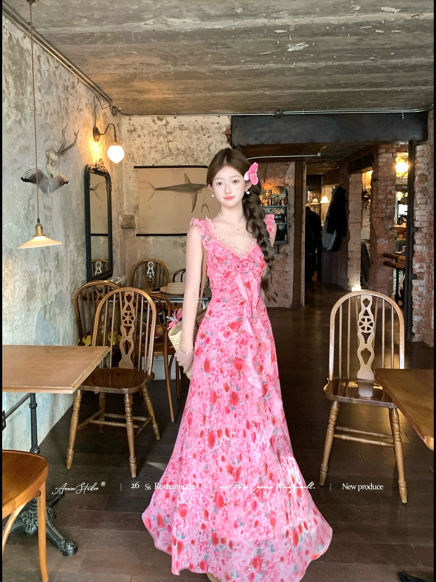 acaine5 17 20 00 95 할인 와일드 라스베리 집시 밝은 휴가 바람 장미 슬립 롱 스커트 상세 이미지 2