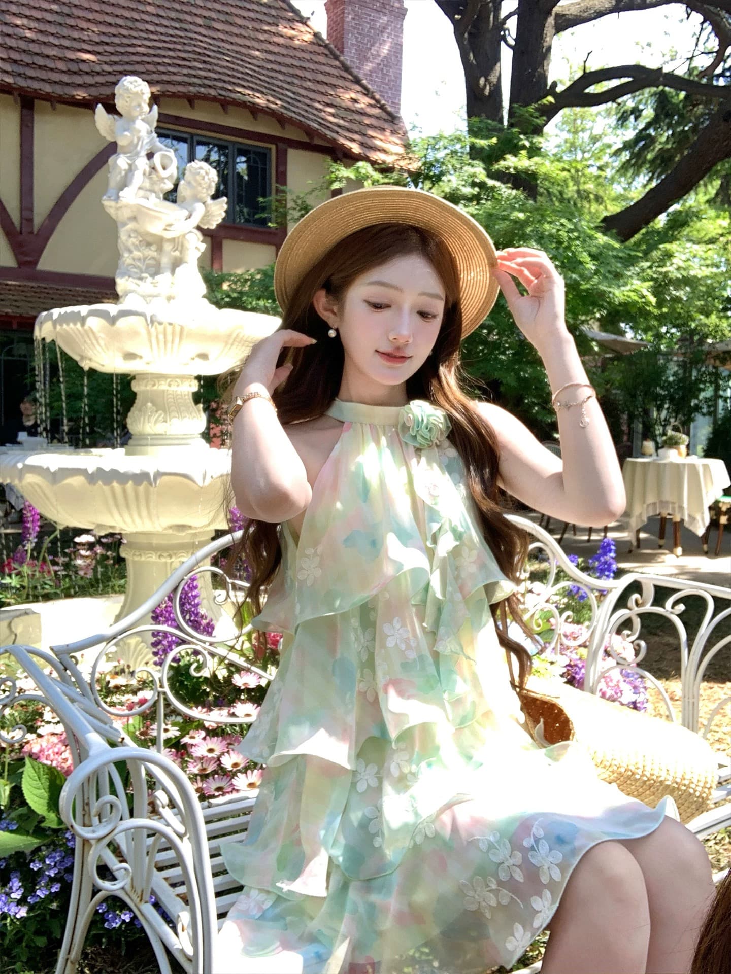 acaine5 17 20 00 95 할인 한여름 손 편지 신선함 그라데이션 자수 행침 목 케이크 드레스 상세 이미지 6