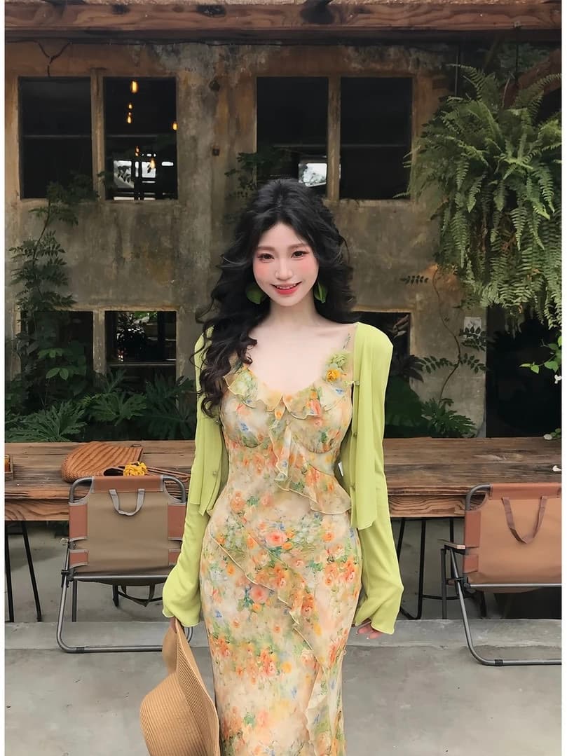 맑은 야생화 리플 프랑스식 레트로 디자인 센스 요정 가스 품격 슬림해 보이는 하이웨이스트 여름 신제품 슬립 드레스 이미지 5