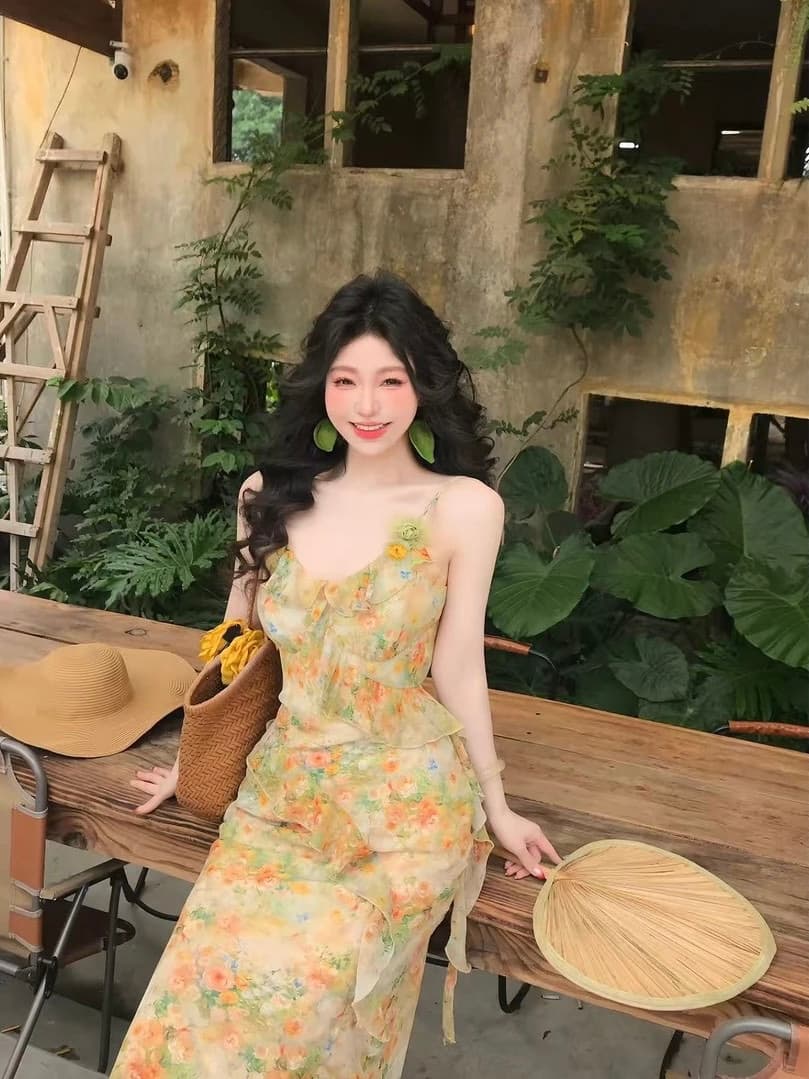 맑은 야생화 리플 프랑스식 레트로 디자인 센스 요정 가스 품격 슬림해 보이는 하이웨이스트 여름 신제품 슬립 드레스 상세 이미지 2