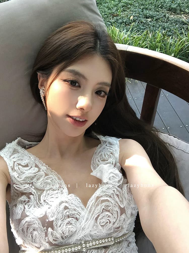 생일 party 작은 드레스 여성 명문 여성 고급 센스 무거운 작업 비즈 박기 장미 레이스 허리 수축 퍼프 공주 드레스 이미지 5