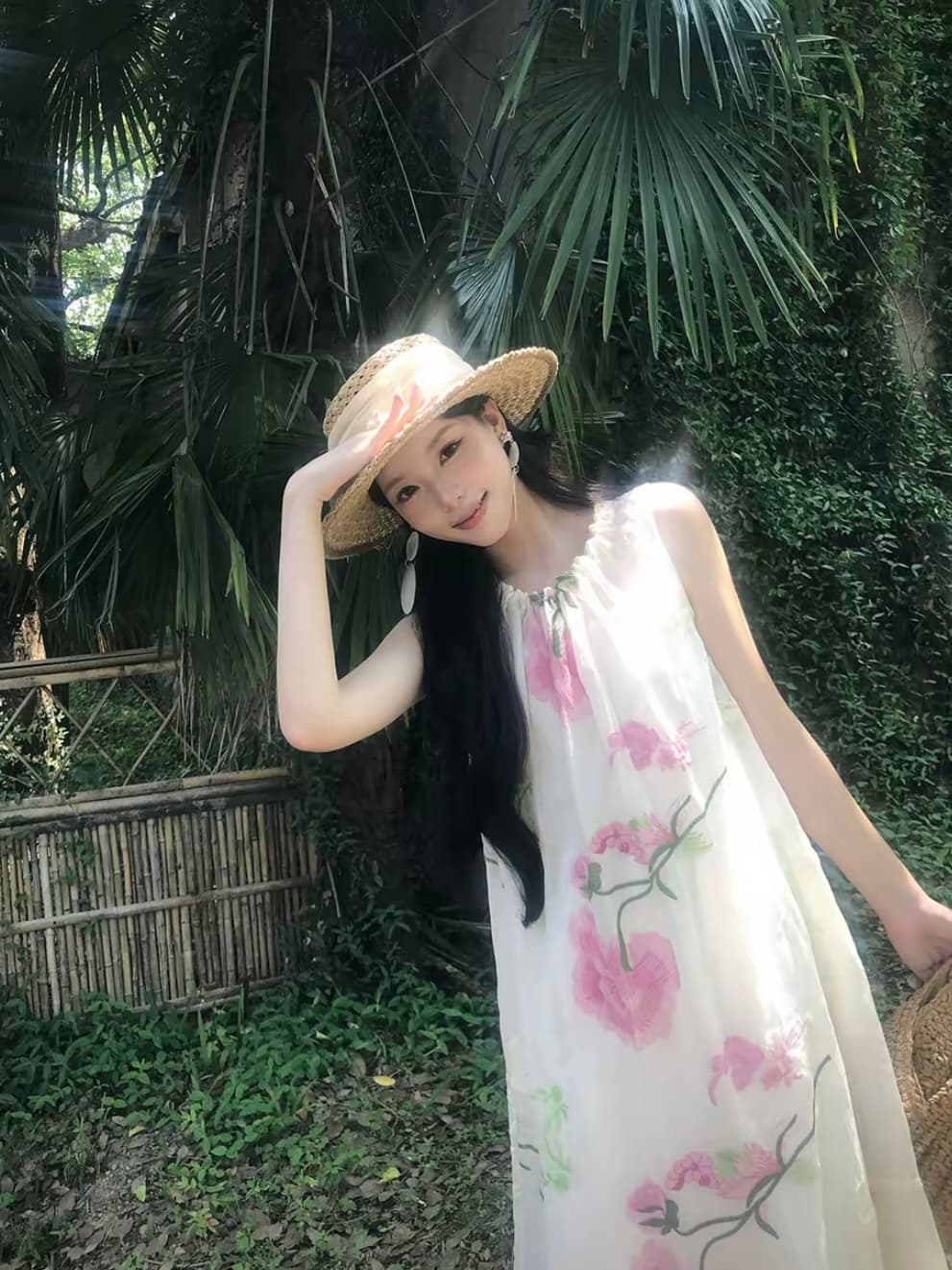 icelolly 새로운 중식 휴가 바람 라미 꽃무늬 조끼 여성 드레스 여름 고유 한 아름다운 국풍 길다 치마 상세 이미지 7