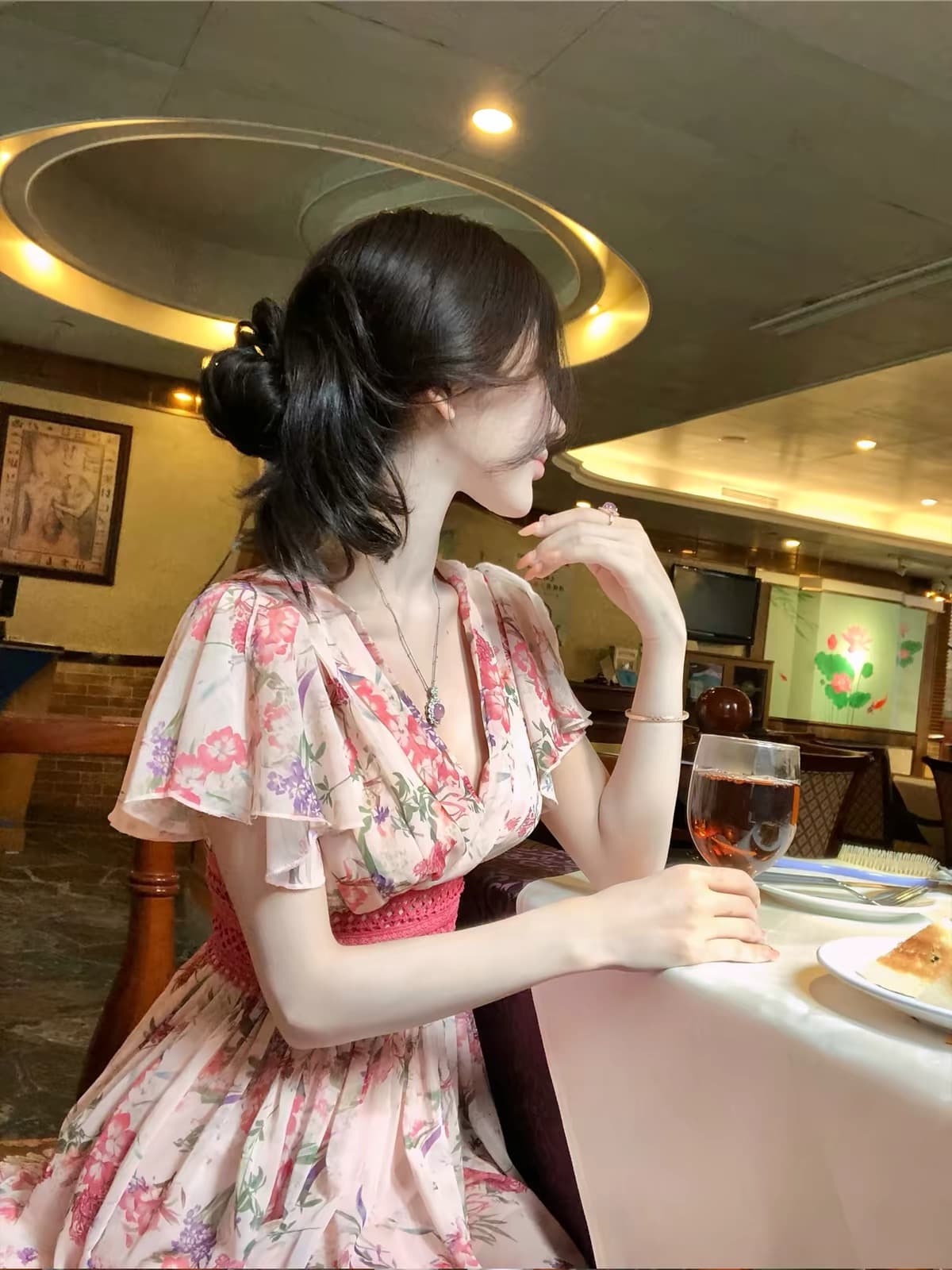 ww 맞춤 초기 만남 하트 비트 일본식 V넥 쉬폰 드레스 여름 고대 조기 섹시함 순수한 욕망 아름다운 미니 스커트 상세 이미지 8