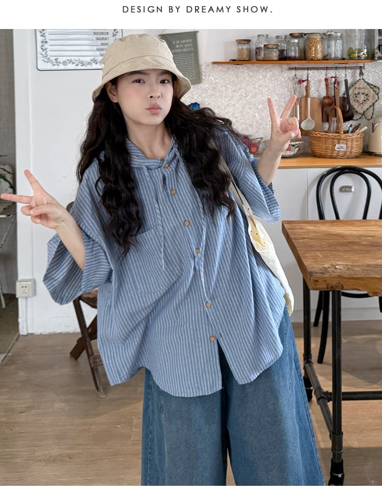 2026 실사 후드 자외선 차단 스트라이프 셔츠 상세 이미지 15