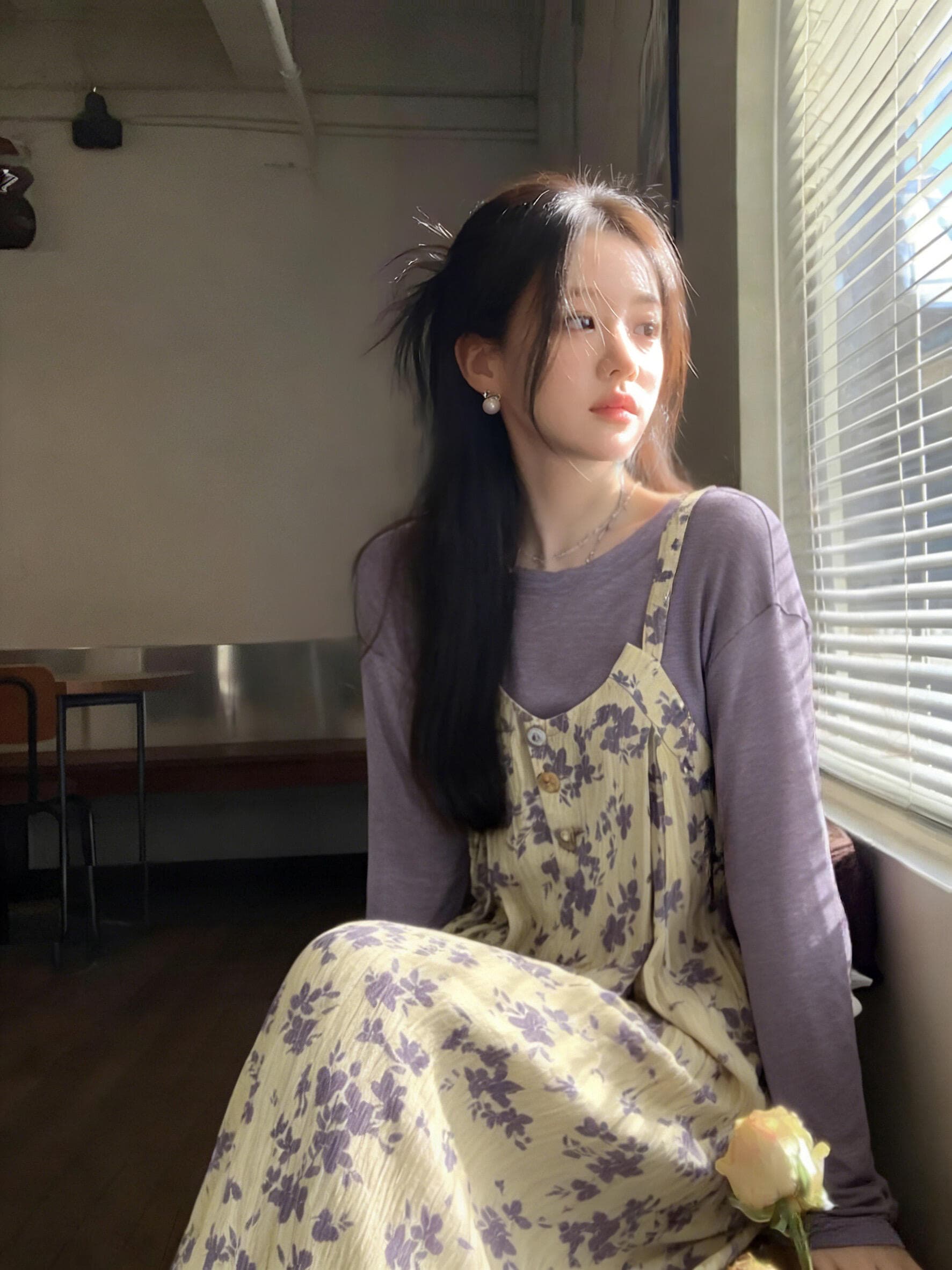 한 부서 전체 집합 ootd 착용 가져 가라. 운남 여행 꽃무늬 슬립 드레스 스택 착용 스택 착용 맨위 아름다운 세트 이미지 4