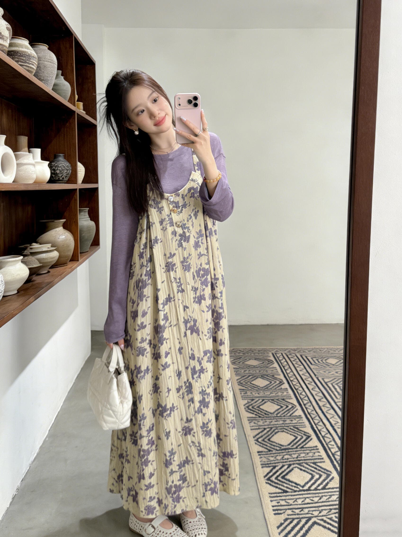 한 부서 전체 집합 ootd 착용 가져 가라. 운남 여행 꽃무늬 슬립 드레스 스택 착용 스택 착용 맨위 아름다운 세트 상세 이미지 2