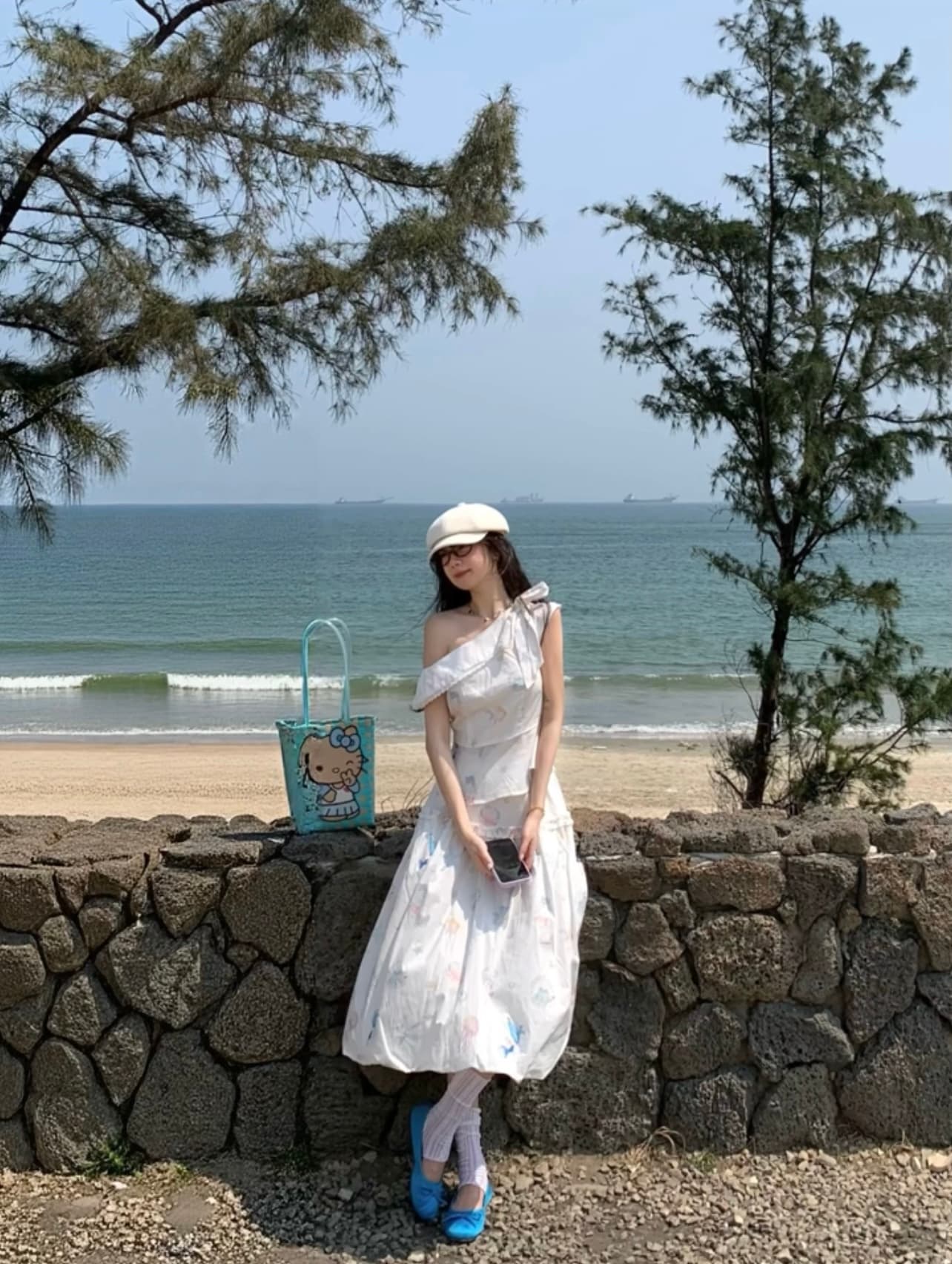 한 부서 달콤한 스타일 착용 가져 가라. 세트 여성 봄 여름 연령 감소 프린트 비스듬한 어깨 의류 꽃밭 반신 스커트 투피스 세트 치마 이미지 4