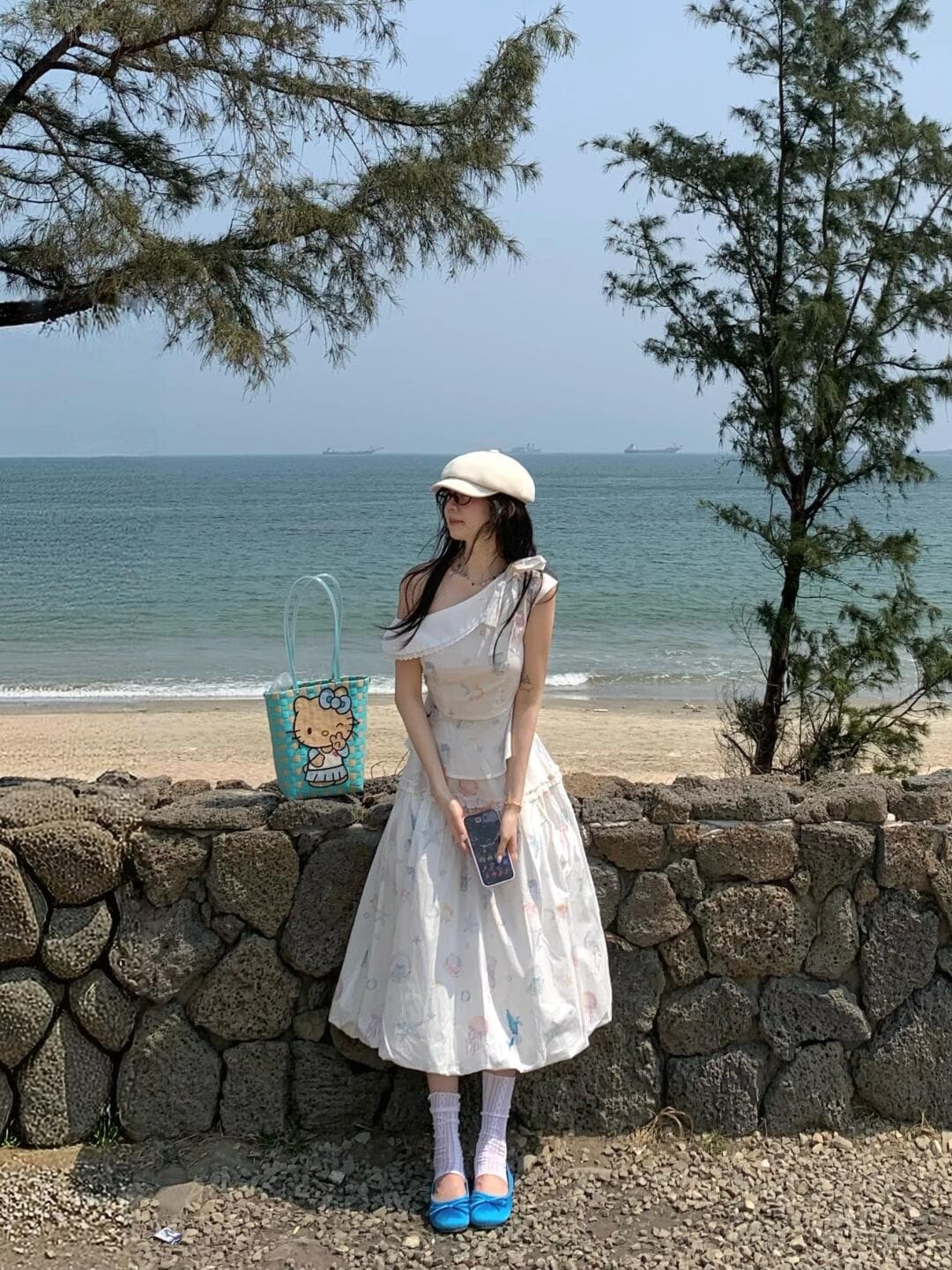 한 부서 달콤한 스타일 착용 가져 가라. 세트 여성 봄 여름 연령 감소 프린트 비스듬한 어깨 의류 꽃밭 반신 스커트 투피스 세트 치마 상세 이미지 1