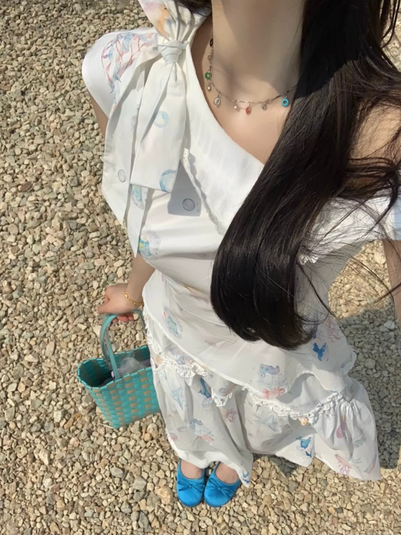 한 부서 달콤한 스타일 착용 가져 가라. 세트 여성 봄 여름 연령 감소 프린트 비스듬한 어깨 의류 꽃밭 반신 스커트 투피스 세트 치마 상세 이미지 2