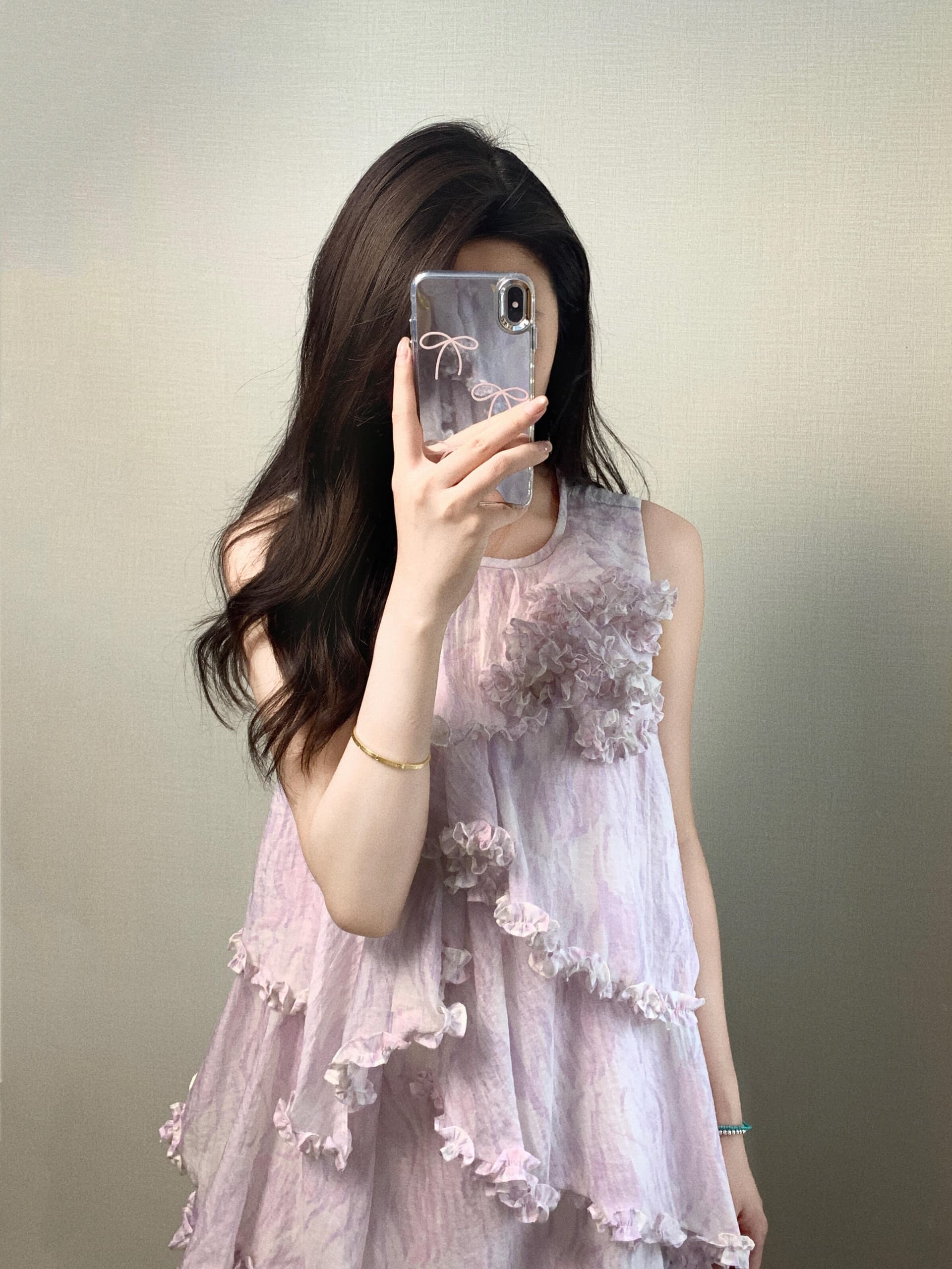 작은 키 자이언트 잘 생긴 보라색 프릴 민소매 드레스 아름다운 아니요 명중 섹션 초여름 고유 한 아름다운 작은 치마 이미지 4
