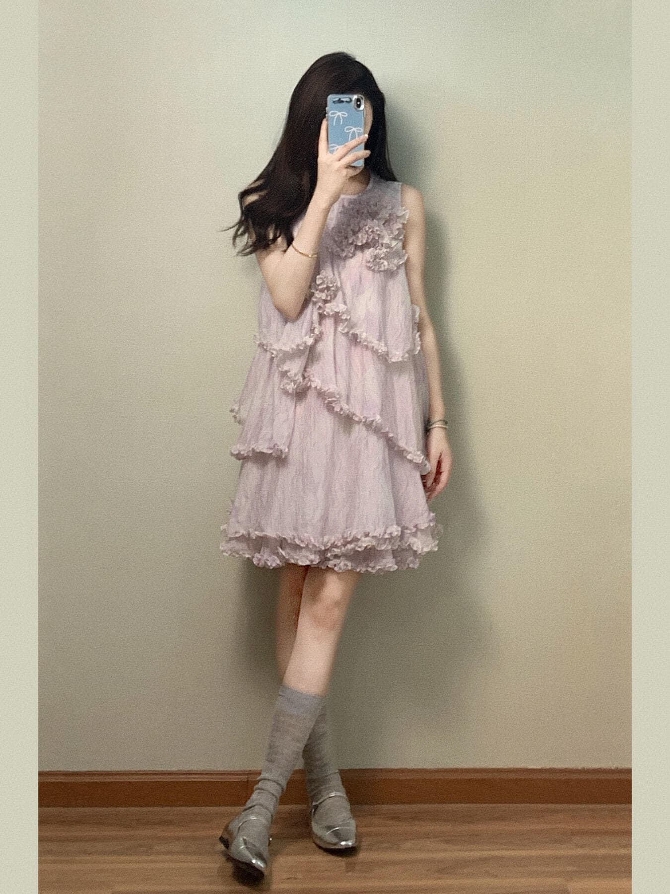 작은 키 자이언트 잘 생긴 보라색 프릴 민소매 드레스 아름다운 아니요 명중 섹션 초여름 고유 한 아름다운 작은 치마 이미지 2