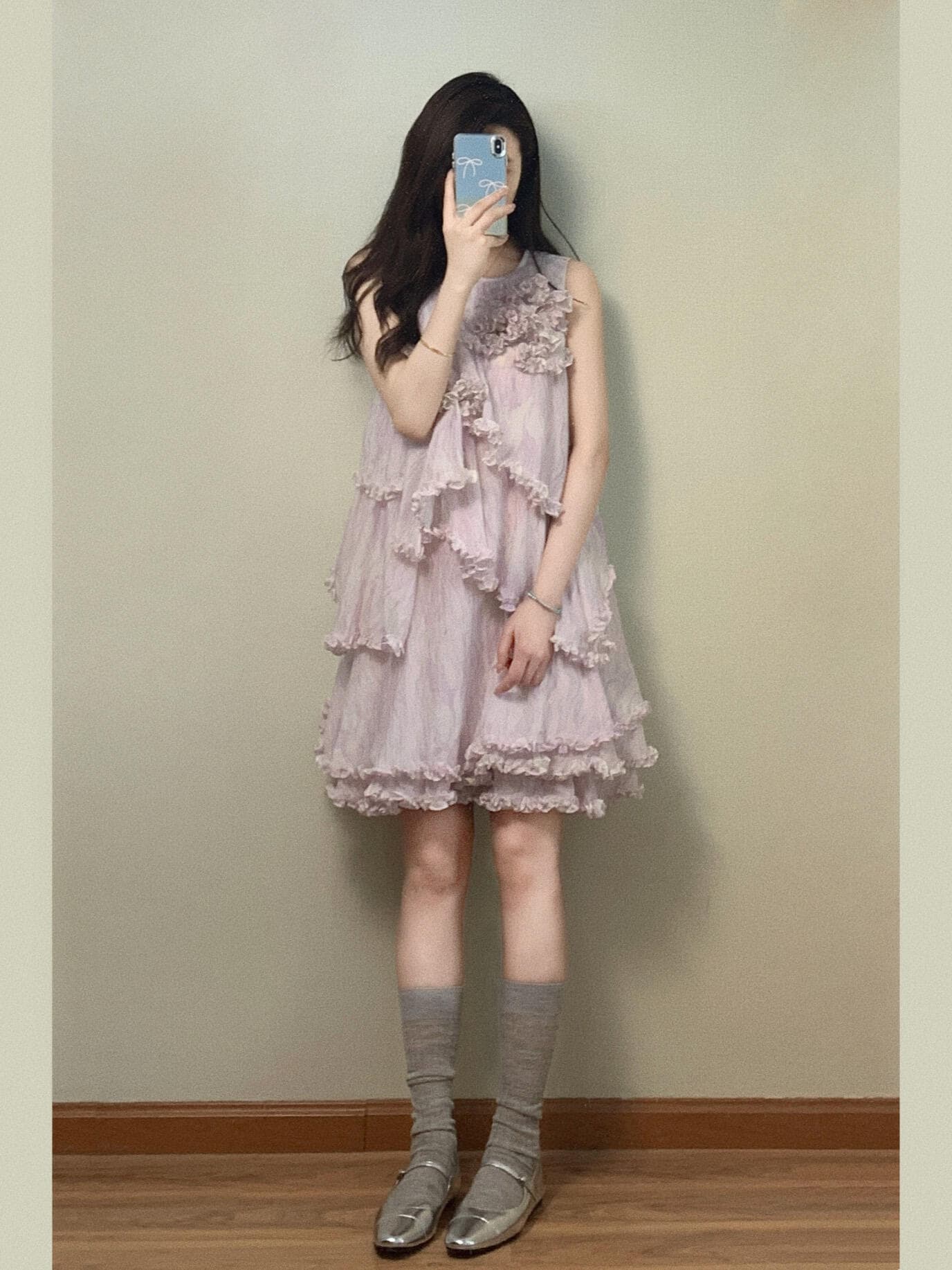 작은 키 자이언트 잘 생긴 보라색 프릴 민소매 드레스 아름다운 아니요 명중 섹션 초여름 고유 한 아름다운 작은 치마 상세 이미지 4