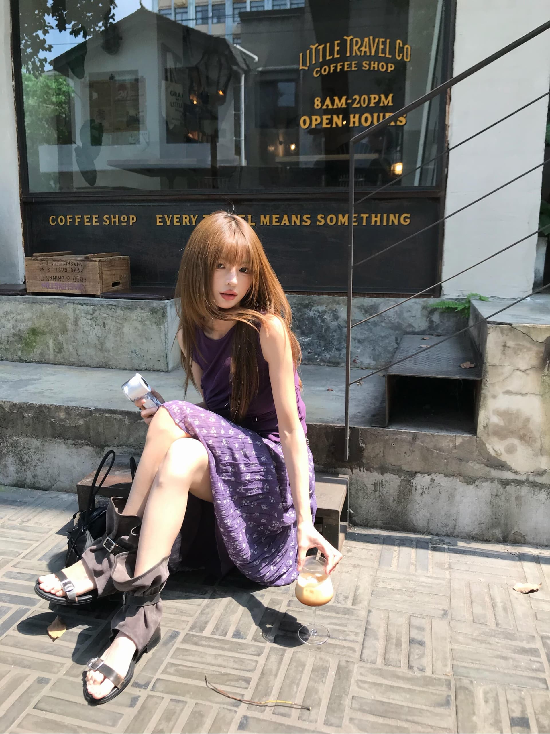 한 부서 레트로 보라색 레이스업 단추 민소매 조끼 꽃무늬 반신 스커트 여성 여름 고급 센스 두 조각 세트 드레스 이미지 2