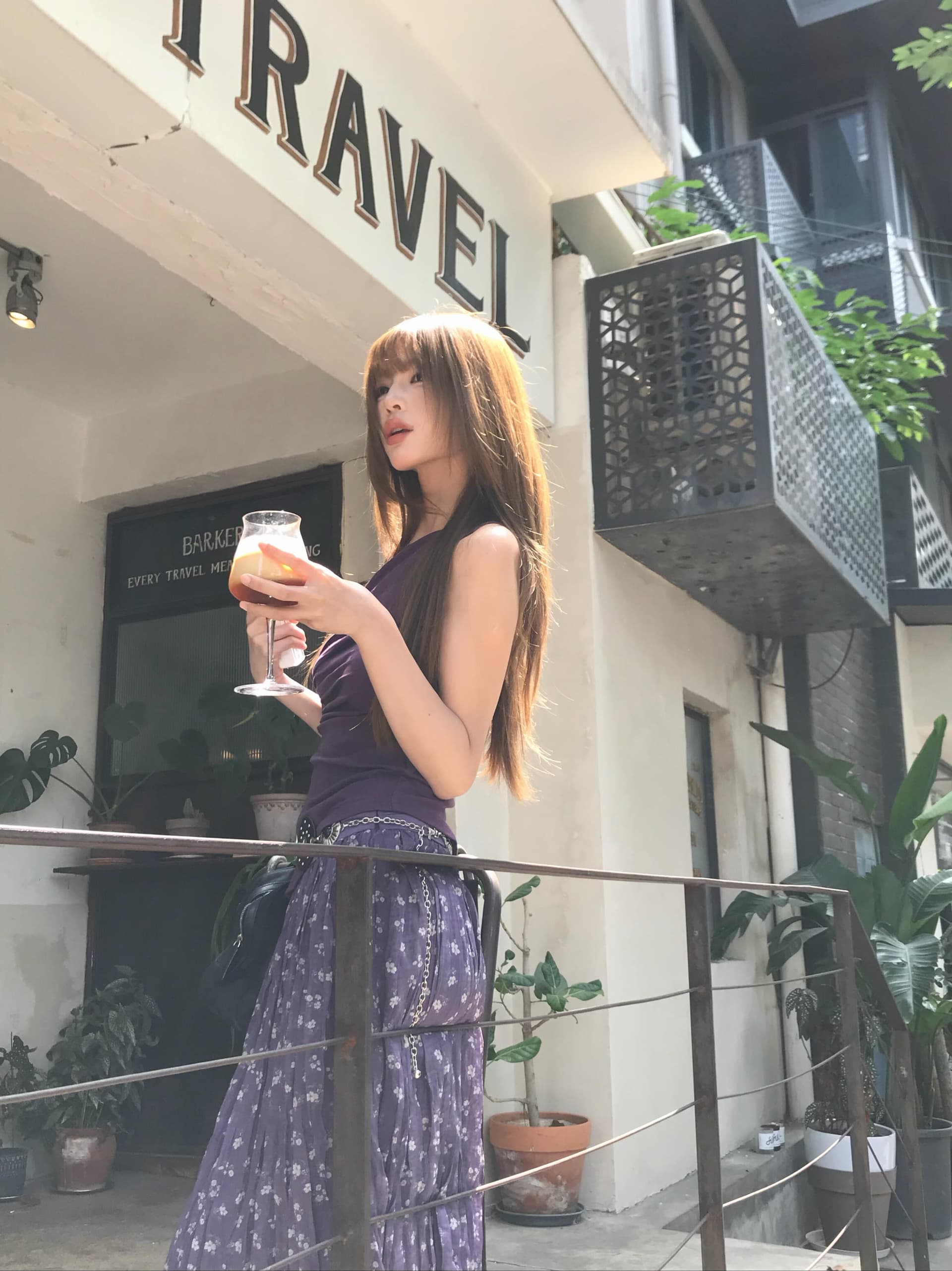 한 부서 레트로 보라색 레이스업 단추 민소매 조끼 꽃무늬 반신 스커트 여성 여름 고급 센스 두 조각 세트 드레스 상세 이미지 9