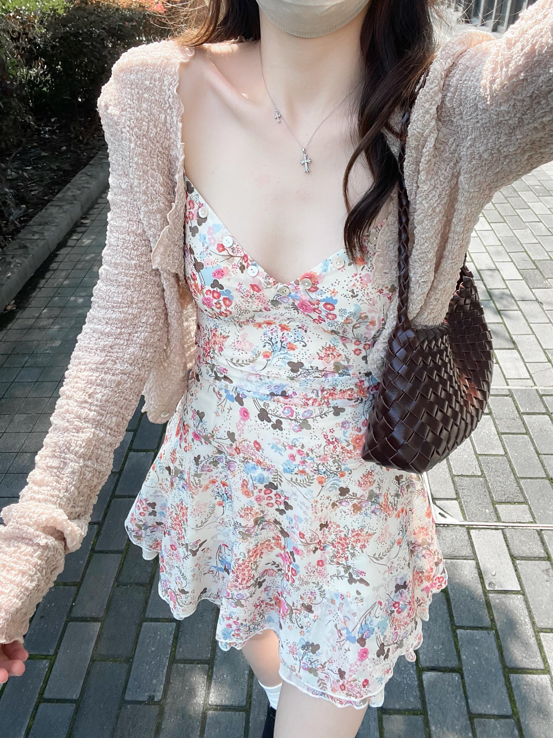 프랑스식 우아함 바람 오픈 가디건 슬림해 보이는 품격 꽃무늬 슬립 여성 드레스 투피스 슈트 2026 년 여름 새로운 상세 이미지 8