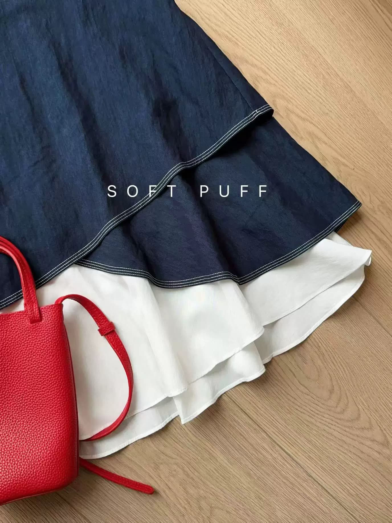 softpuff 한 부서 외국 가스 불규칙 배색 패치워크 프릴 V넥 민소매 셔츠 여름 미니멀리즘 맨위 이미지 4