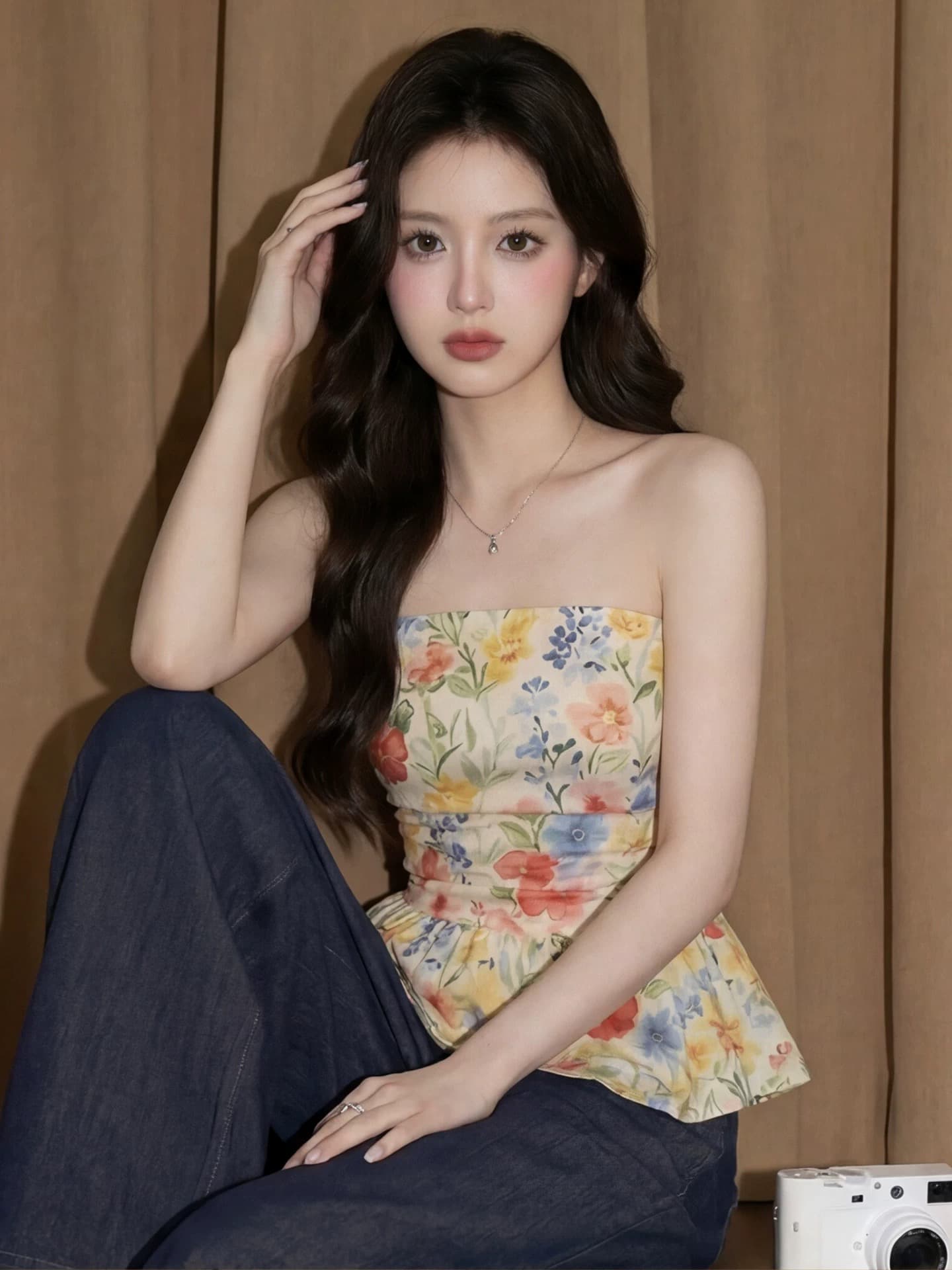 꽃무늬 튜브탑 퍼프 캐미솔 여름 도파민 태국 사람 스타일 고유 한 아름다운 해변가 외출용 꽃밭 작은 맨위 상세 이미지 7