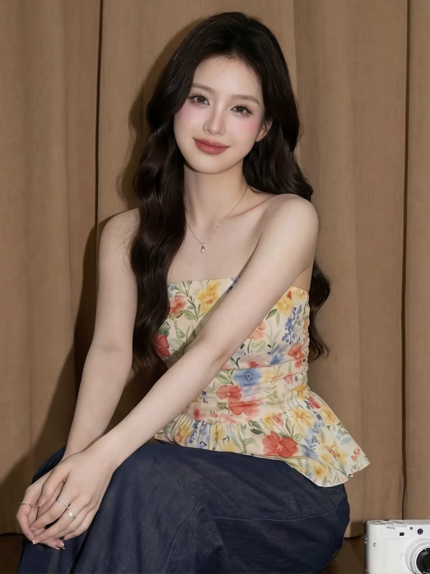 꽃무늬 튜브탑 퍼프 캐미솔 여름 도파민 태국 사람 스타일 고유 한 아름다운 해변가 외출용 꽃밭 작은 맨위 상세 이미지 8