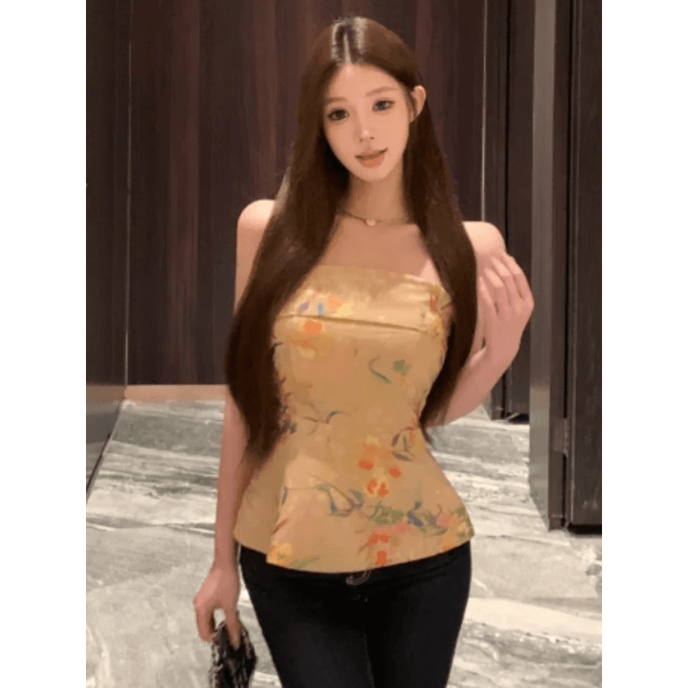 프랑스식 레트로 자카드 튜브탑 조끼 여성 여름 새로운 허리 수축 슬림해 보이는 고급 센스 쇼트 스타일 아름다움 뒤로 민소매 맨위 이미지 5