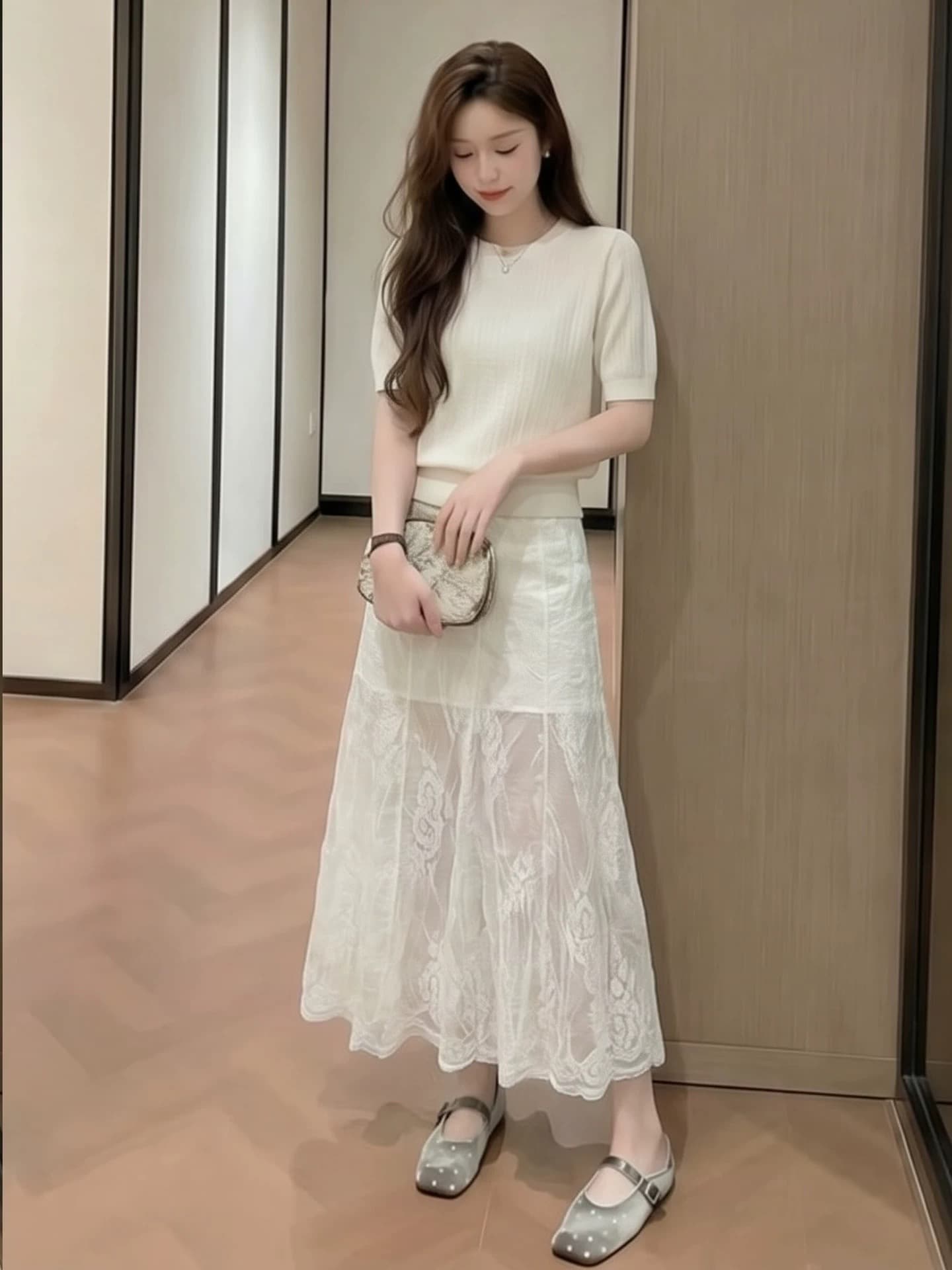 화이트 레이스 조각 자수 반신 스커트 여성 여름 디자인 센스 하이웨이스트 A라인 스커트 몸매 가꾸기 빅 사이즈 타이트 스커트 거즈 스커트 이미지 4