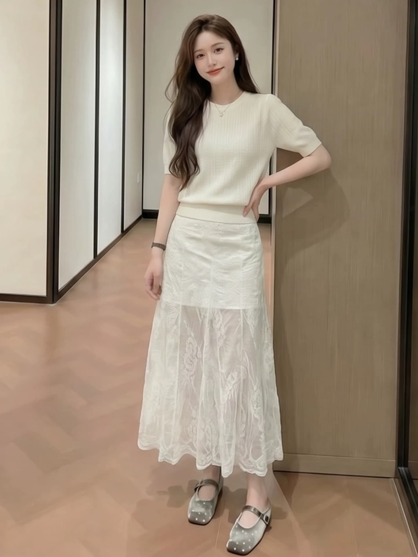 화이트 레이스 조각 자수 반신 스커트 여성 여름 디자인 센스 하이웨이스트 A라인 스커트 몸매 가꾸기 빅 사이즈 타이트 스커트 거즈 스커트 상세 이미지 3