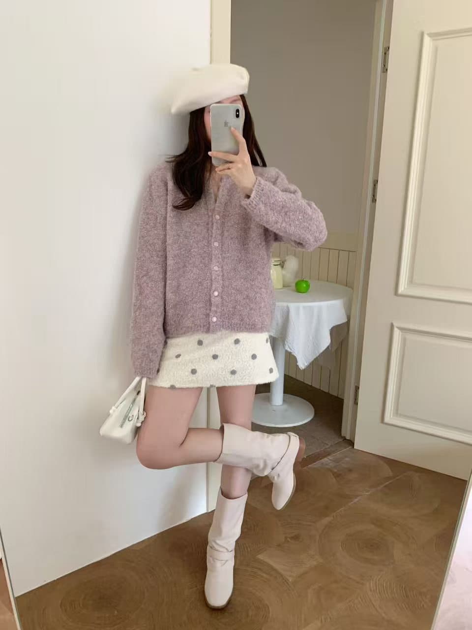 레트로 작은 대중 V넥 서클 플러시 니트 오픈 가디건 여성 느긋한 바람 한국 스타일 루즈핏 다용도 부드러운 찹쌀 스웨터 코트 이미지 2