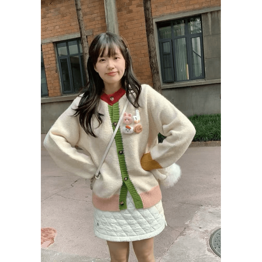 한 부서 달콤함 부드러운 바람 도파민 패치워크 색상 니트 오픈 가디건 스웨터 코트 디자인 센스 연령 감소 다용도 니트 스웨터 이미지 5