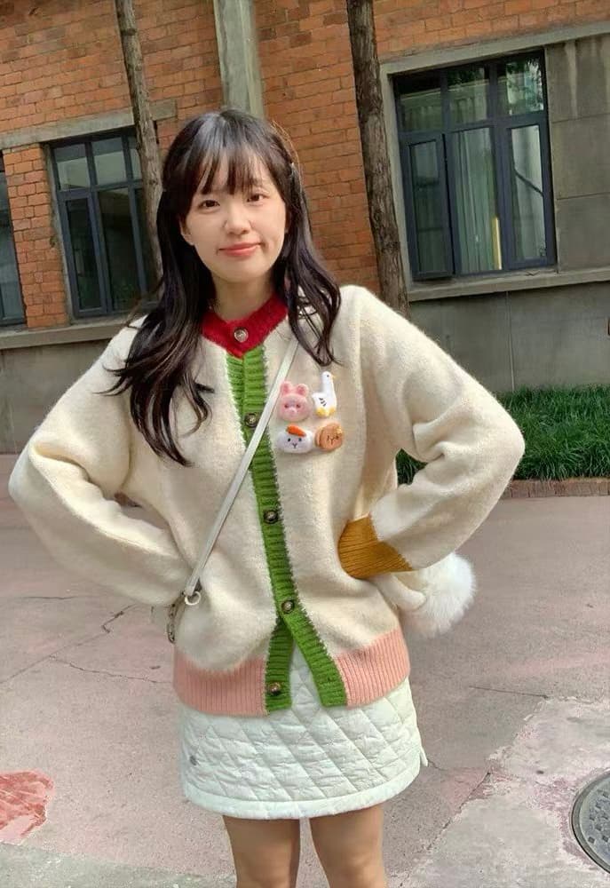 한 부서 달콤함 부드러운 바람 도파민 패치워크 색상 니트 오픈 가디건 스웨터 코트 디자인 센스 연령 감소 다용도 니트 스웨터 상세 이미지 4