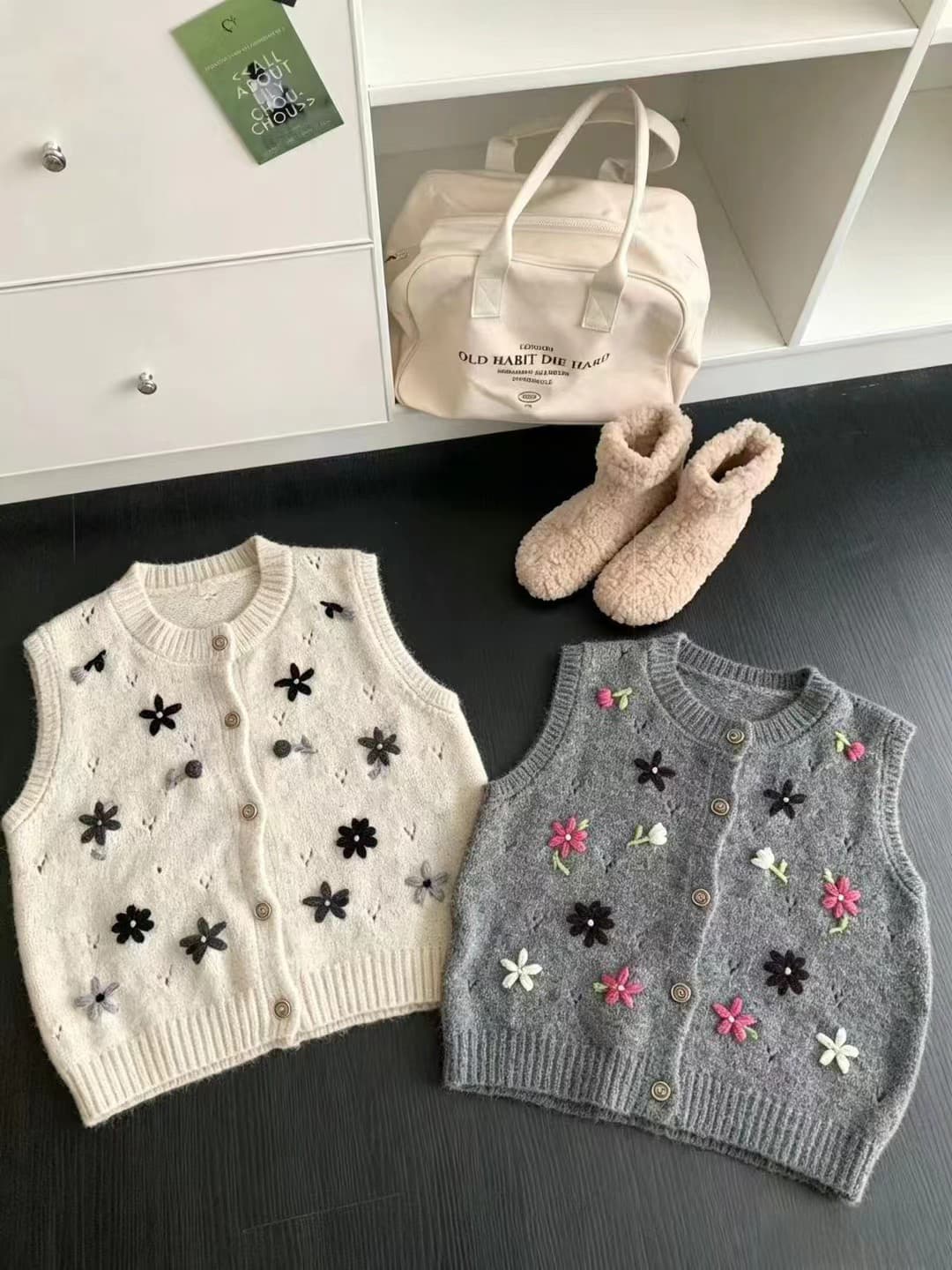 2026 수공 꽃 자수 니트 조끼 여자 라운드 넥 오픈 가디건 다용도 스택 착용 조끼 맨위 조끼 여성 이미지 3