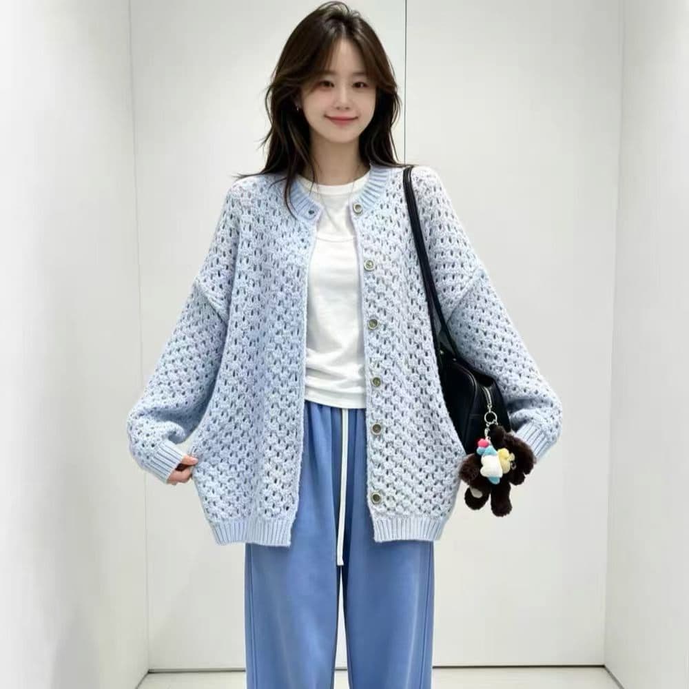 한 부서 홀로우 아웃 니트 스웨터 여자 2026 가을 디자인 센스 작은 대중 루즈핏 캐주얼 니트 재킷 고급 센스 맨위 상세 이미지 6
