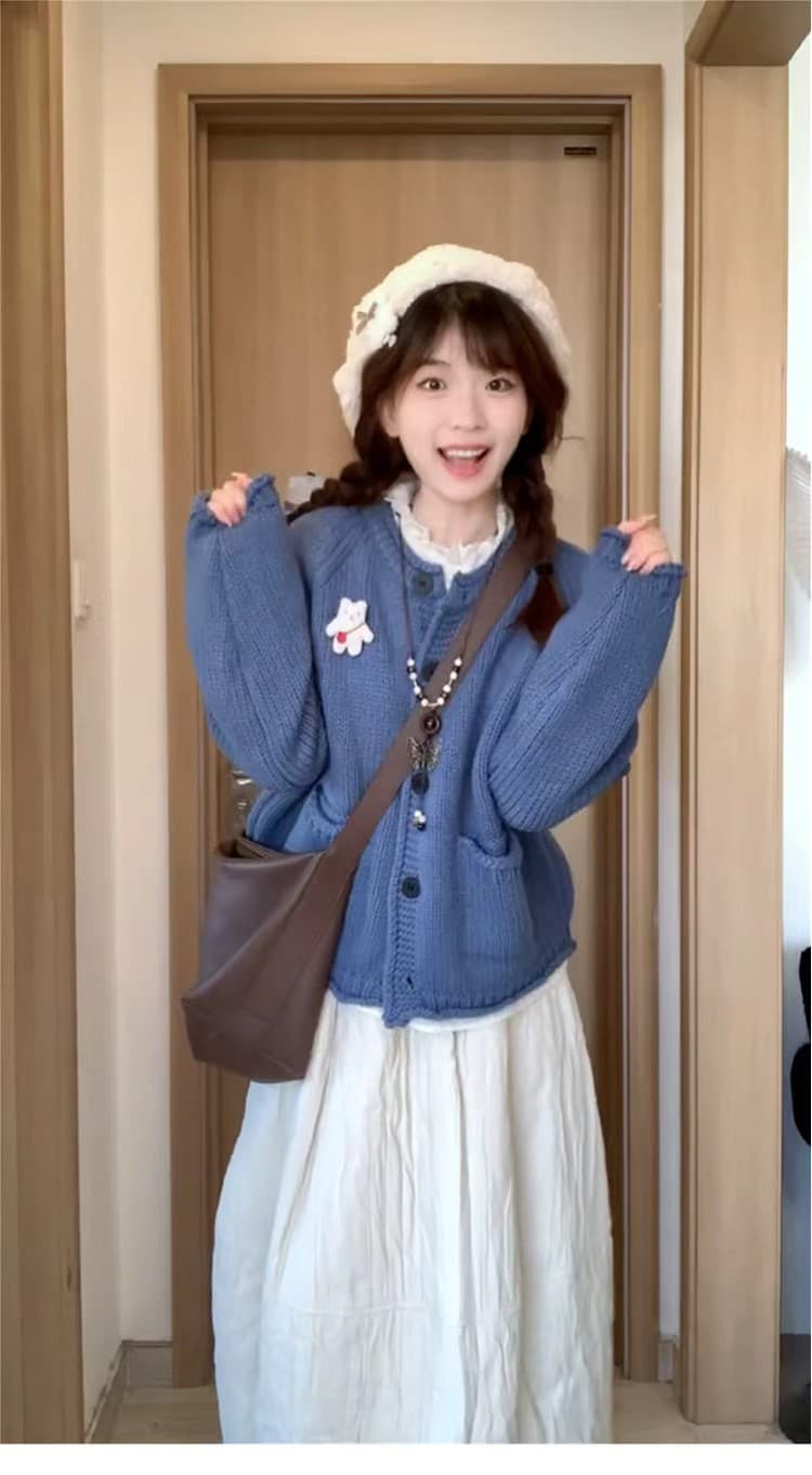 한 부서 레트로 고급 센스 두꺼운 로드 바늘 미니멀리즘 루즈핏 가을 겨울 부드러운 찹쌀 두꺼운 니트 스웨터 여성 스웨터 카디건 코트 이미지 2