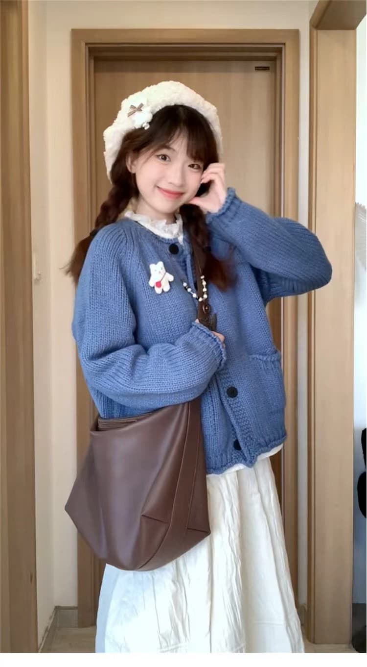 한 부서 레트로 고급 센스 두꺼운 로드 바늘 미니멀리즘 루즈핏 가을 겨울 부드러운 찹쌀 두꺼운 니트 스웨터 여성 스웨터 카디건 코트 상세 이미지 4