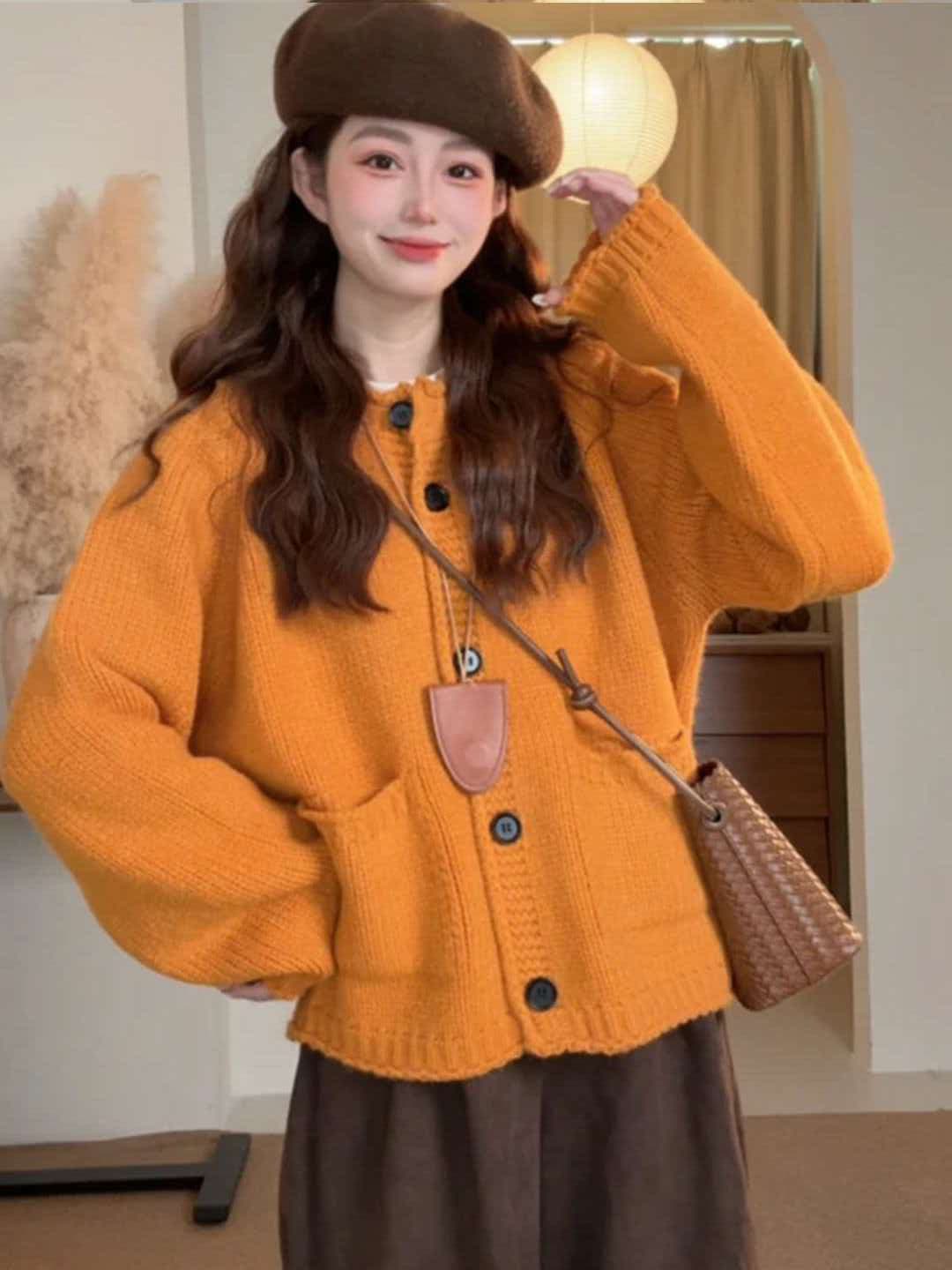 한 부서 레트로 고급 센스 두꺼운 로드 바늘 미니멀리즘 루즈핏 가을 겨울 부드러운 찹쌀 두꺼운 니트 스웨터 여성 스웨터 카디건 코트 상세 이미지 7
