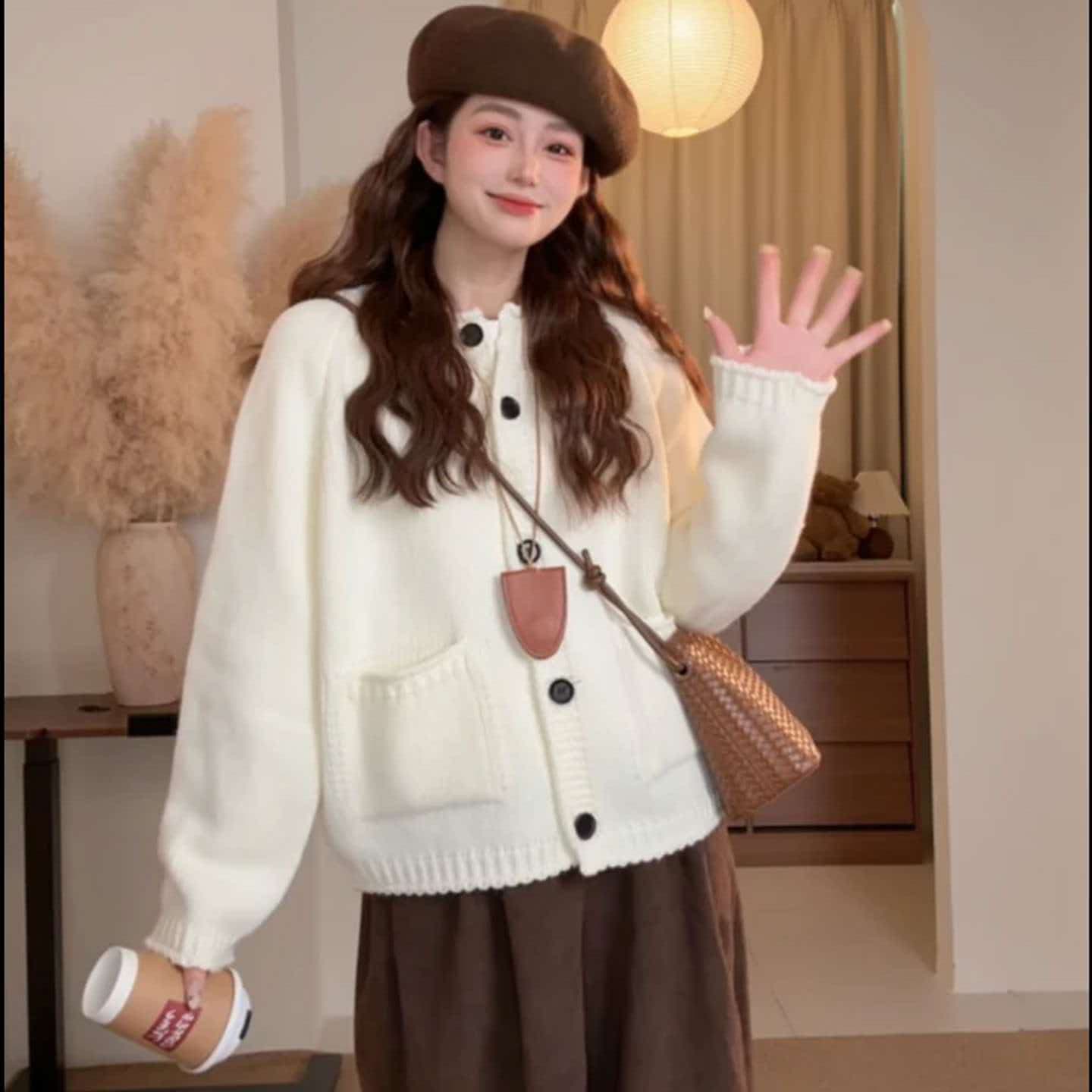 한 부서 레트로 고급 센스 두꺼운 로드 바늘 미니멀리즘 루즈핏 가을 겨울 부드러운 찹쌀 두꺼운 니트 스웨터 여성 스웨터 카디건 코트 상세 이미지 8