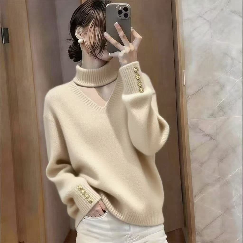 고급 센스 행침 목 와인 레드 V넥 긍정적 인 어깨 스웨터 여자 2026 가을 새로운 빅 사이즈 지방 mm 기본 셔츠 맨위 상세 이미지 2