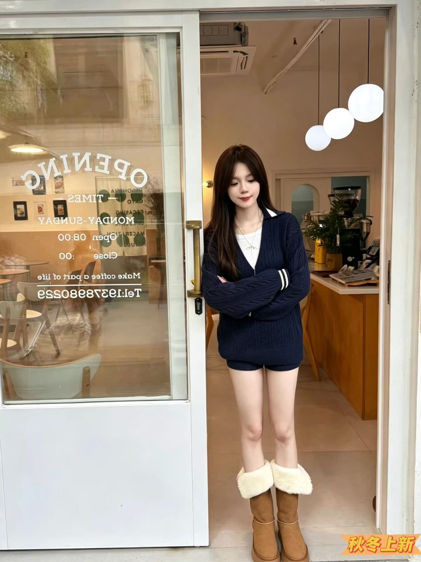 한 부서 서리가 내린 자이언트 잘 생긴 고유 한 아름다운 겨울 의류 전체 집합 페이크 레이어드 스웨터 니트 반바지 투피스 슈트 여성 이미지 4