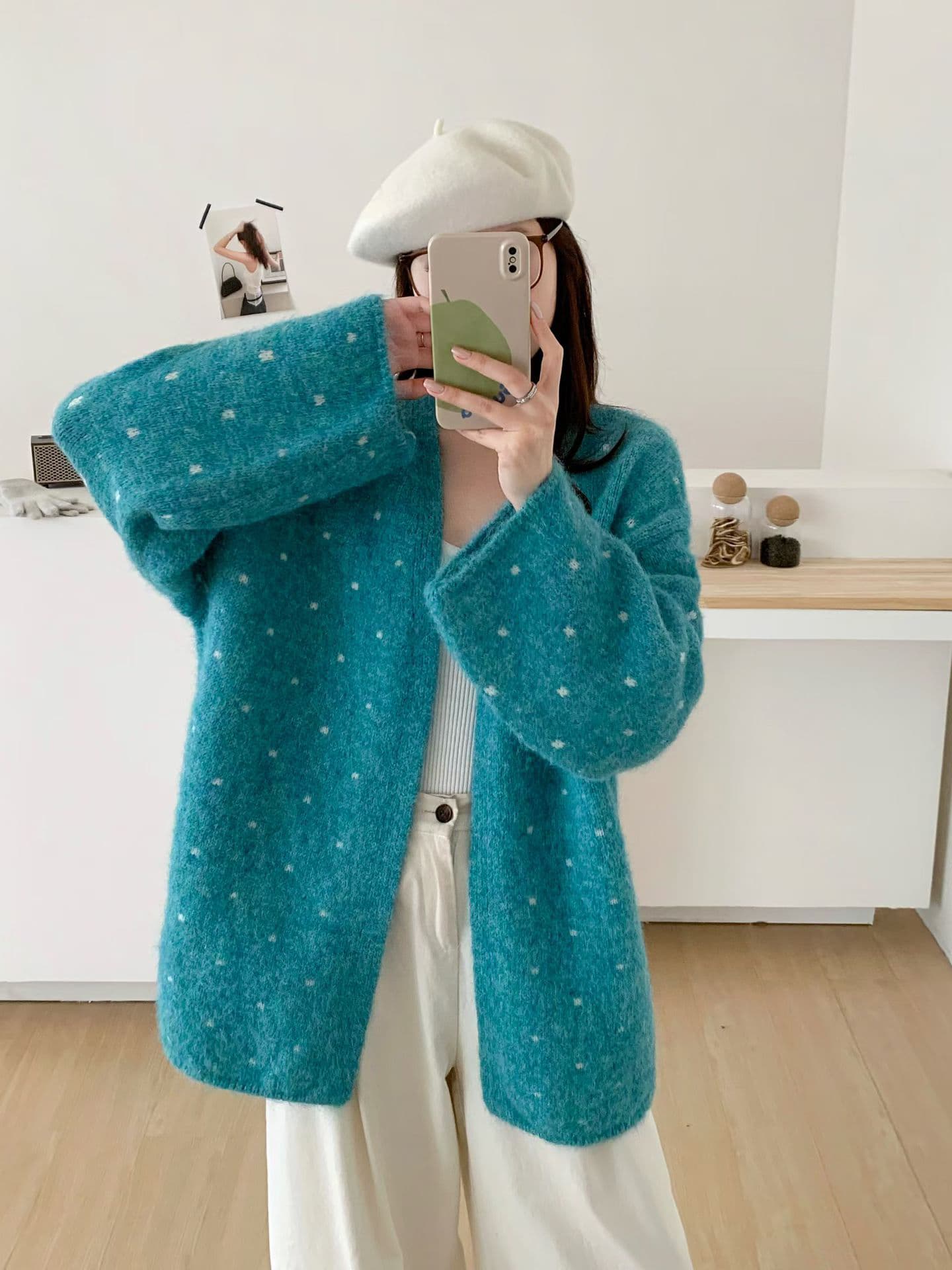 한 부서 레트로 연인 바람 도트 무늬 디자인 센스 스웨터 여자 V넥 루즈핏 품격 니트 재킷 패션 다용도 이미지 3