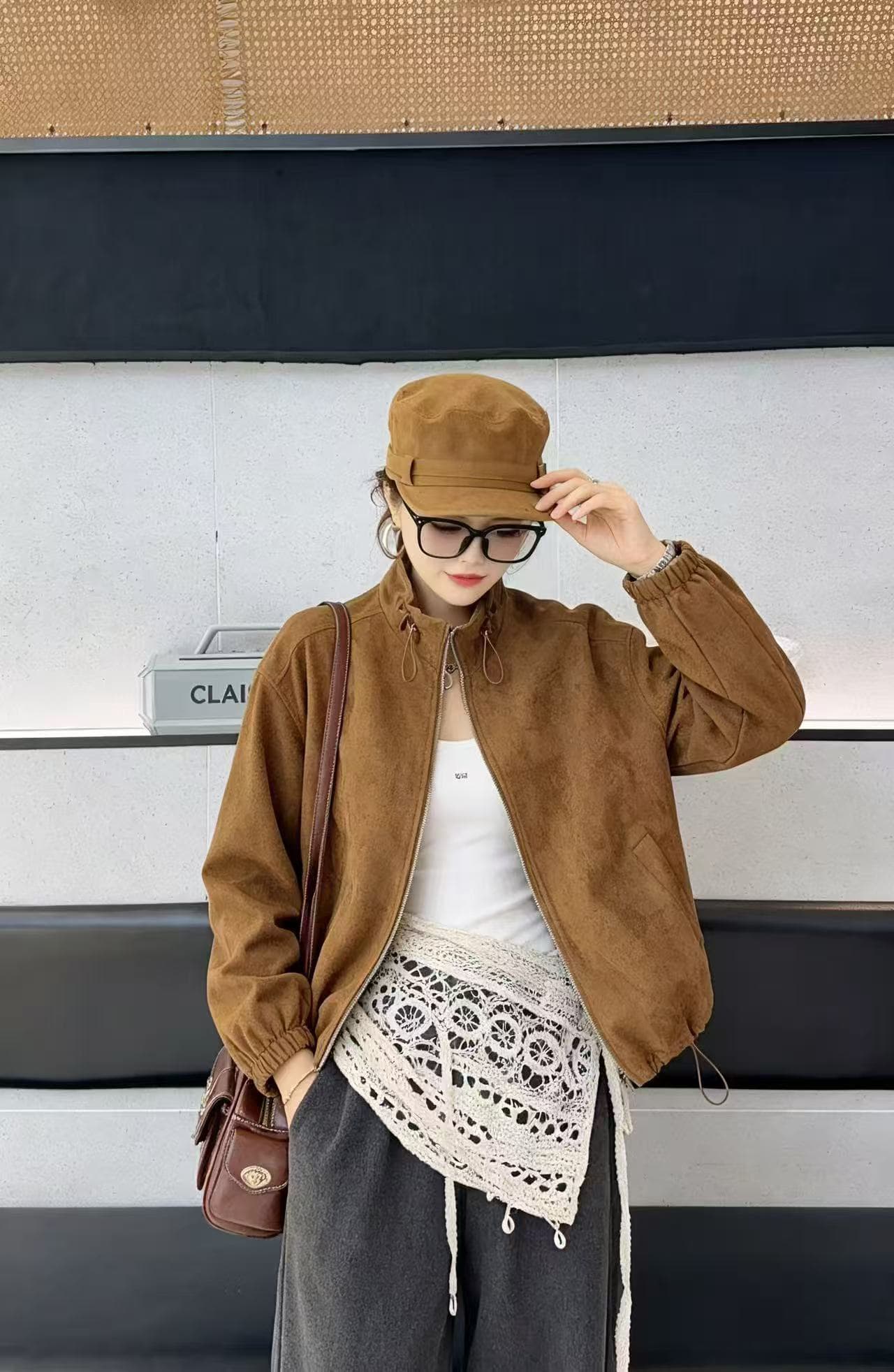 한 부서 미니멀리즘 다용도 루즈핏 슬림해 보이는 스탠드 칼라 지퍼 가죽 여성 코트 상세 이미지 3