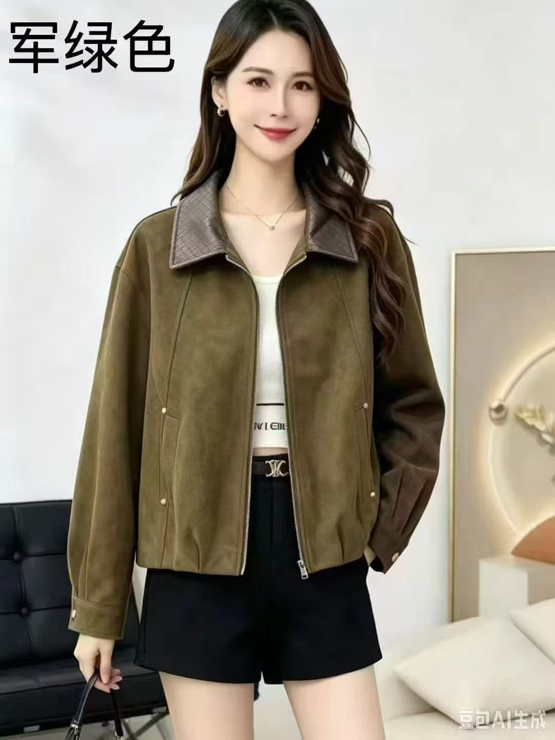 쇼트 스타일 레트로 플러시 표면 여성 코트 이른 가을 착용 가져 가라. 2026 년 패션 재킷 폴로 칼라 외국 가스 한국 스타일 디자인 센스 상세 이미지 6