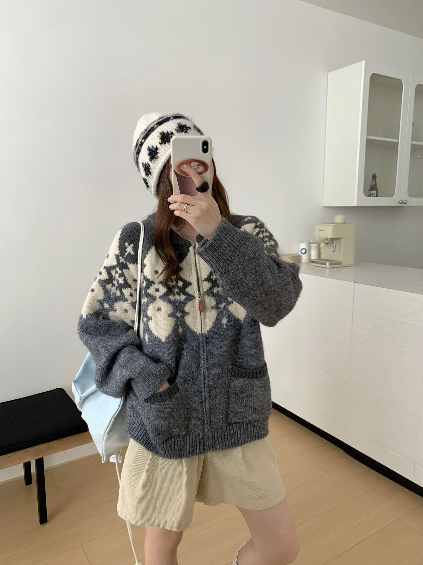 높은 품질 부모와 자식 섹션 공정한 섬 양모 자카드 니트 오픈 가디건 와이드 부드러운 찹쌀 연령 감소 긴팔 스웨터 코트