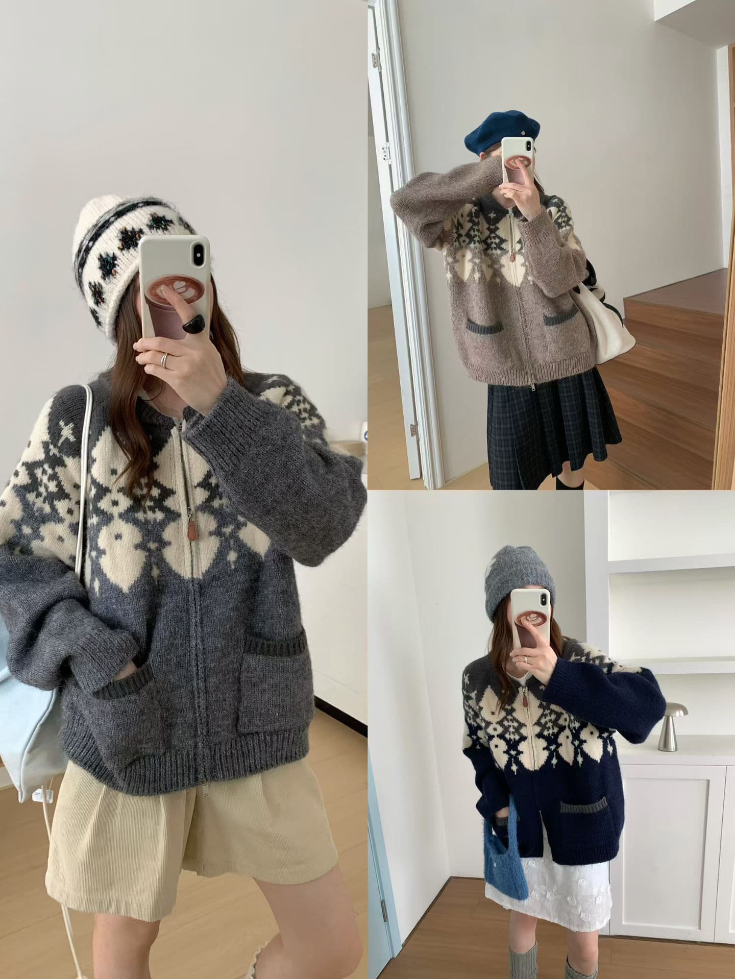 높은 품질 부모와 자식 섹션 공정한 섬 양모 자카드 니트 오픈 가디건 와이드 부드러운 찹쌀 연령 감소 긴팔 스웨터 코트 상세 이미지 10