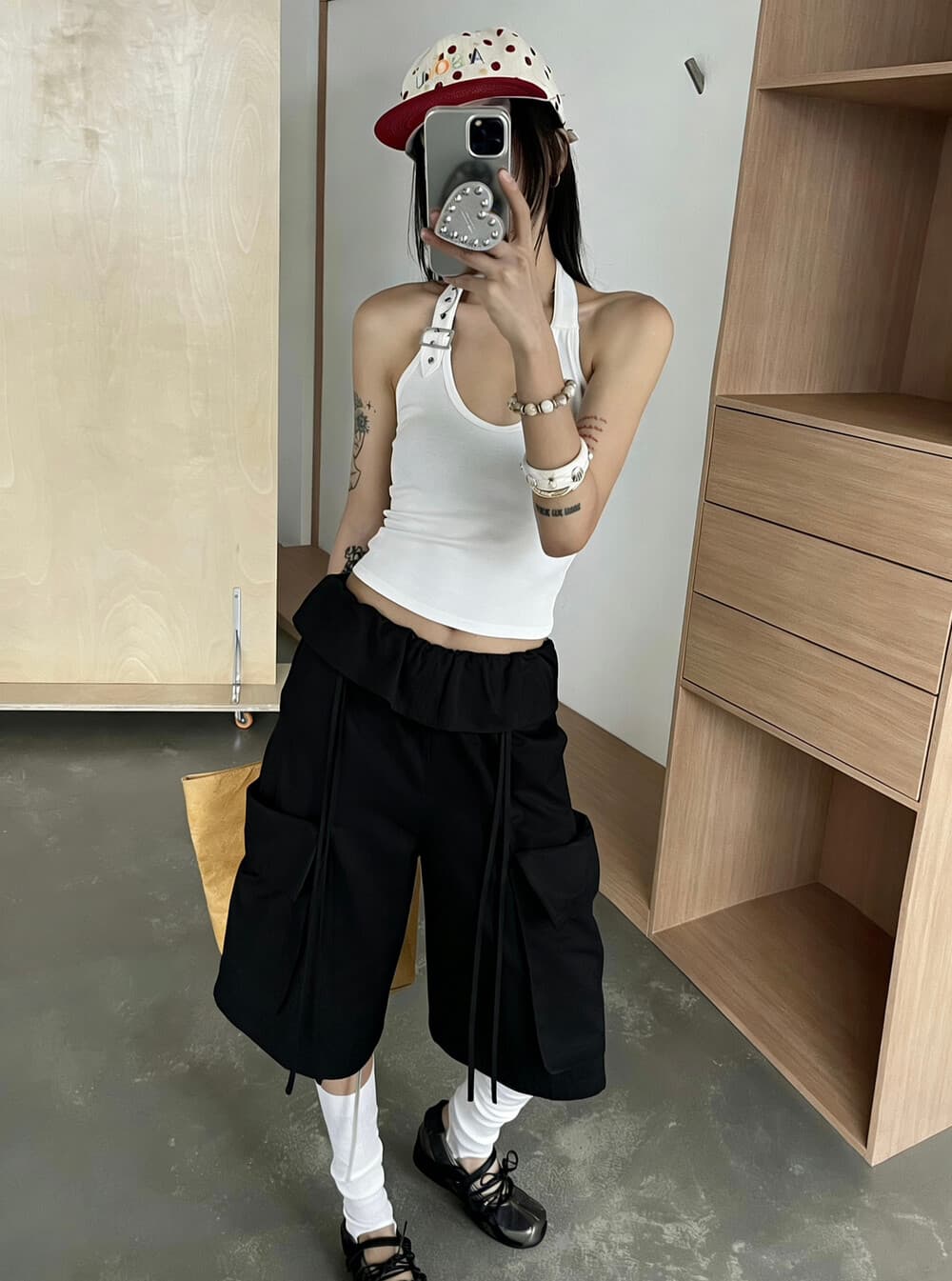 okaaay 뒤집다 측면 미학 여름 새로운 캐주얼 레이스업 워크웨어 바지 아메리칸 로우 웨이스트 넓은 다리 오부 바지 상세 이미지 1